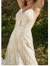 Beaded Straps Ivory Lace Tulle Open Back Sexy Wedding Dress